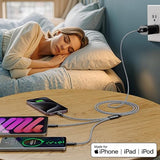 3 Pack 4FT 3 in 1 Multi Charging Cable Nylon Braided USB Charger Cord for Lightning USB C Micro USB
