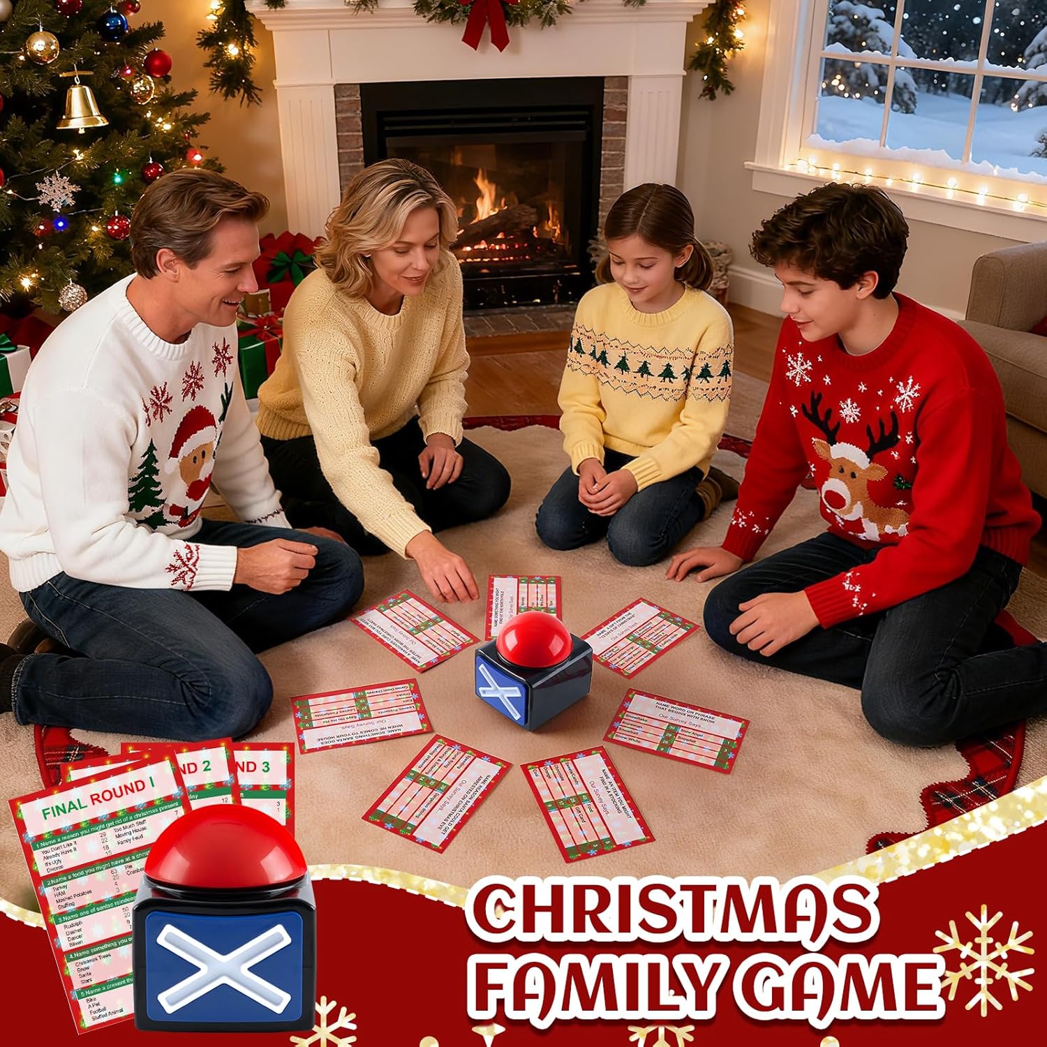 Christmas Friendly Feud Game With 2 Answer Buzzers, Fun Family Christmas Party Games For Adults Xmas Feud Card Trivia Quiz Activities For Holiday Party Family Office Group Team Building