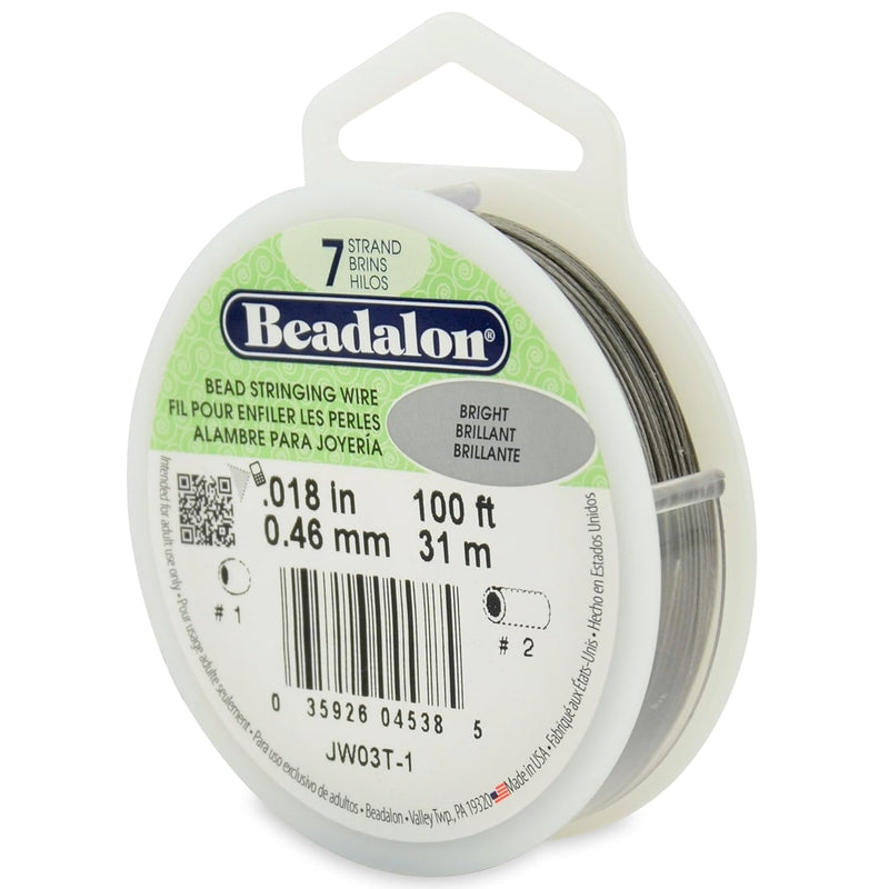 7 Strand Stainless Steel Bead Stringing Wire.018 In / 0.46 Mm, Bright, 100 Ft