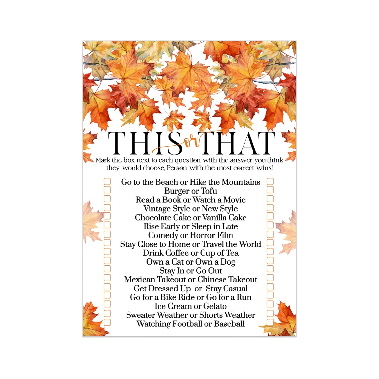 Fall In Love Bridal Shower Games – 25 Pack, Premium Quality 5X7 Cards, Fun Wedding Would She Rather Activity, Perfect For Rehearsal, Couples, Birthdays, And This Or That Party Game