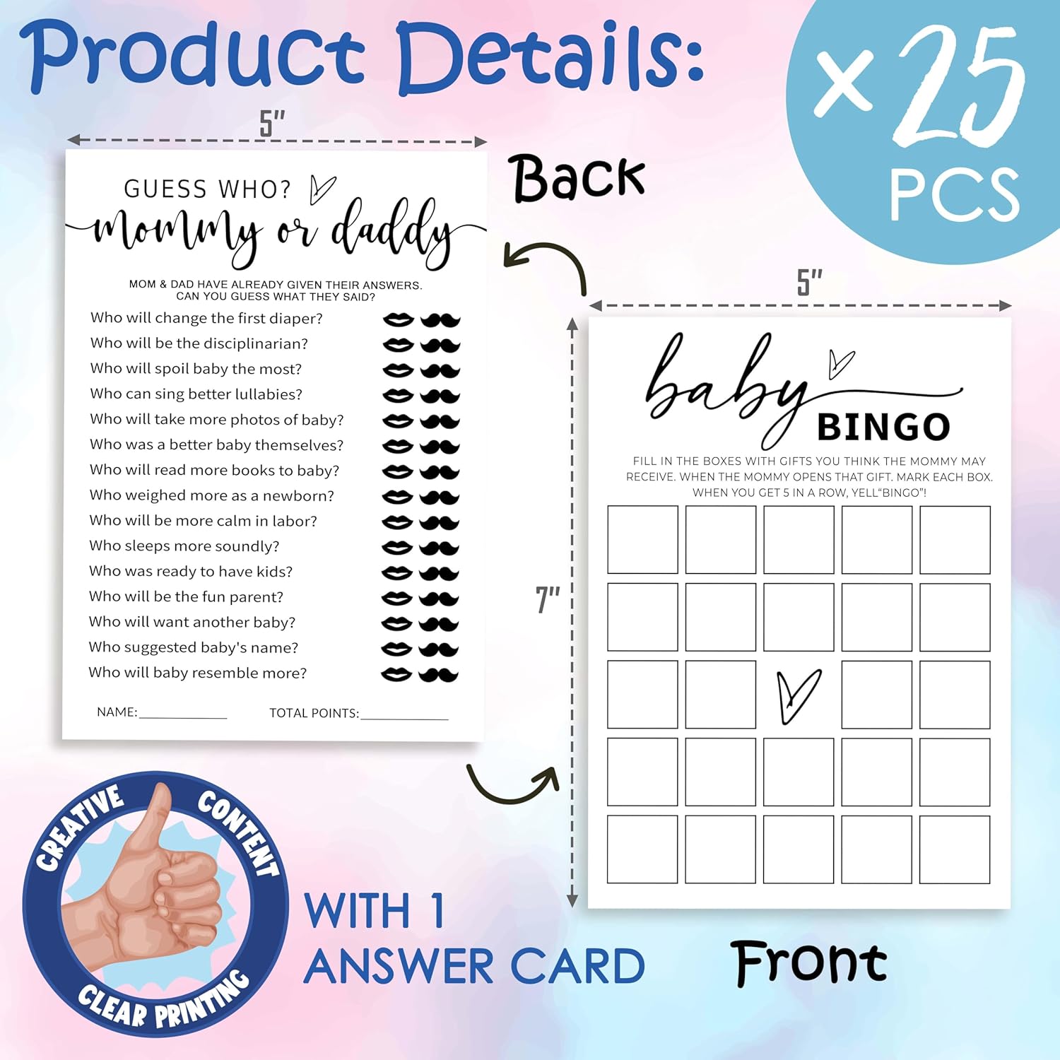 Baby Shower Games, 5" X 7" Guess Who Mommy Or Daddy Baby Shower Game Cards For Boy Or Girl, Gender Reveal Party Decorations Supplies - B02