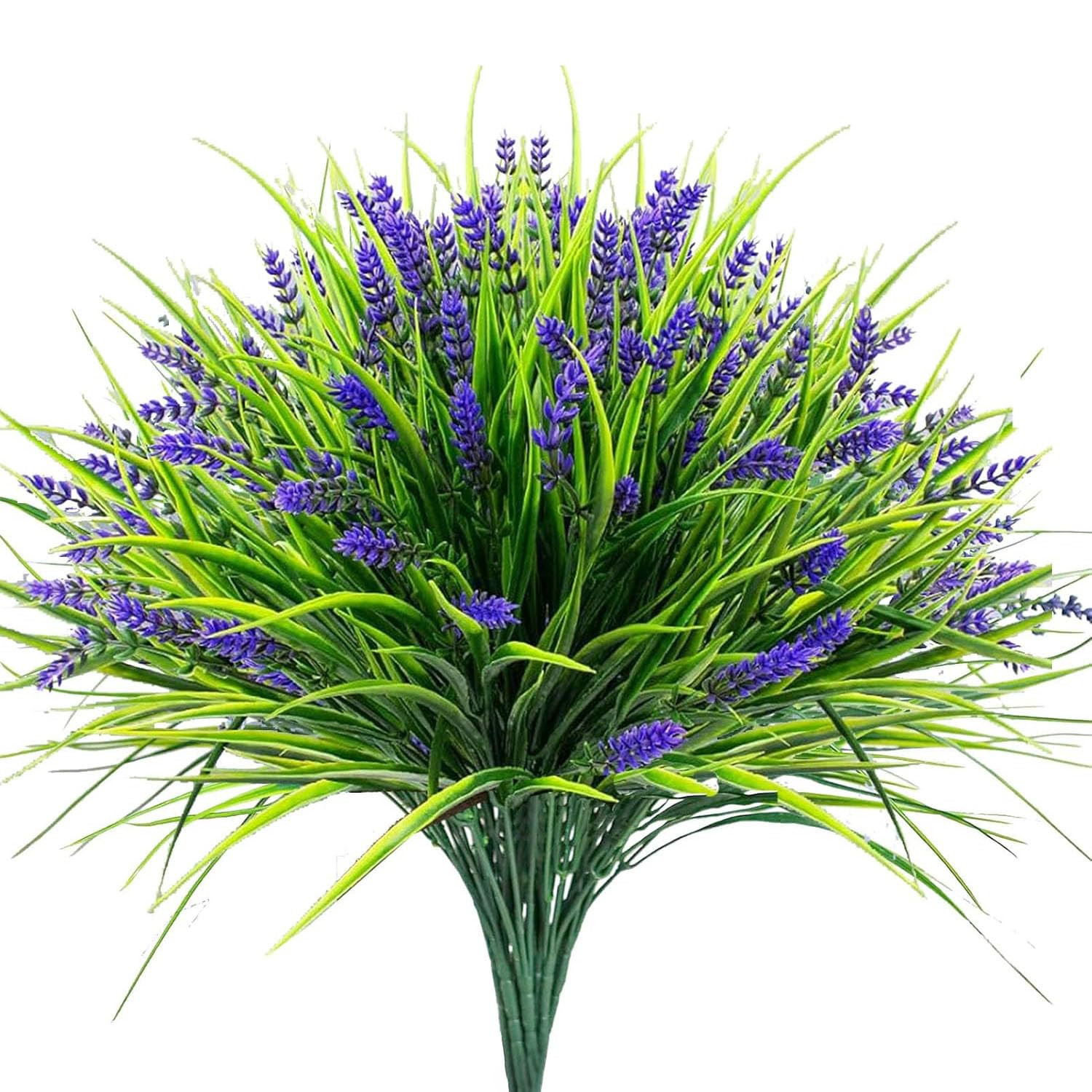 Artificial Plants Outdoor, 12 Pcs Fake Monkey Grass With Flowers For Pot, Uv Resistant Lavender Artificial Plastic Fake Faux Flowers Shrubs For Garden Porch Window Patio Hanging Planter Home Decor