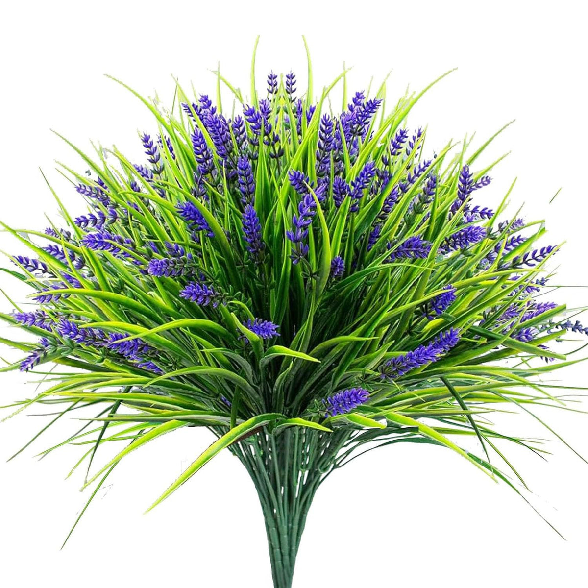 Artificial Plants Outdoor, 12 Pcs Fake Monkey Grass With Flowers For Pot, Uv Resistant Lavender Artificial Plastic Fake Faux Flowers Shrubs For Garden Porch Window Patio Hanging Planter Home Decor