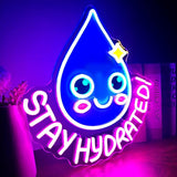 Stay Hydrated Neon Sign H2O Water Molecule LED Wall Light Cute Kawaii Gym Kitchen Bedroom Decor