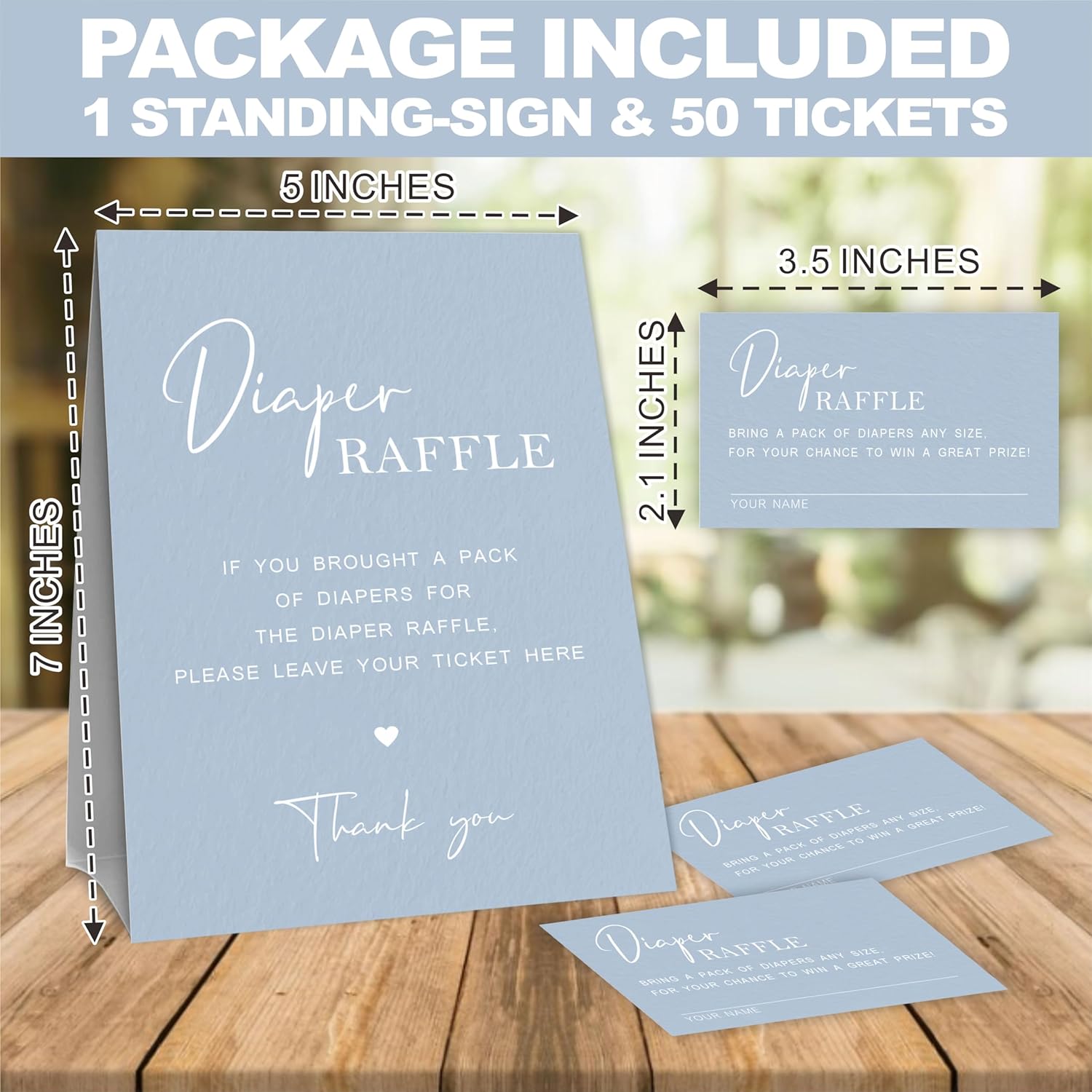 Diaper Raffle Baby Shower Game Kit- 1 Standing Sign & 50 Diaper Raffle Tickets, Klein Blue Style Diaper Raffle Game For Boys Girls, Baby Announcement, Gender Reveal Party Favor & Supplies - B03