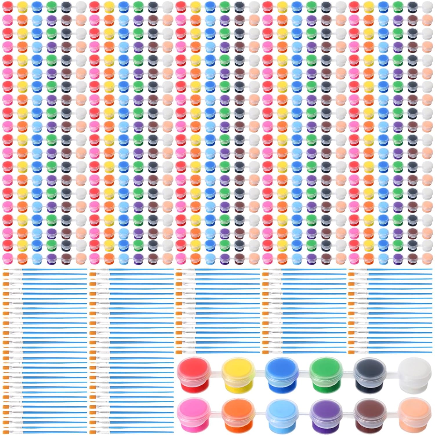 100 Sets Mini Acrylic Paint Set 1400 Pcs 12 Colors Acrylic Painting Strips 100 Flat Brushes 100 Pointed Brushes For Adults Home Birthday Art Craft Party Favors (2Ml)
