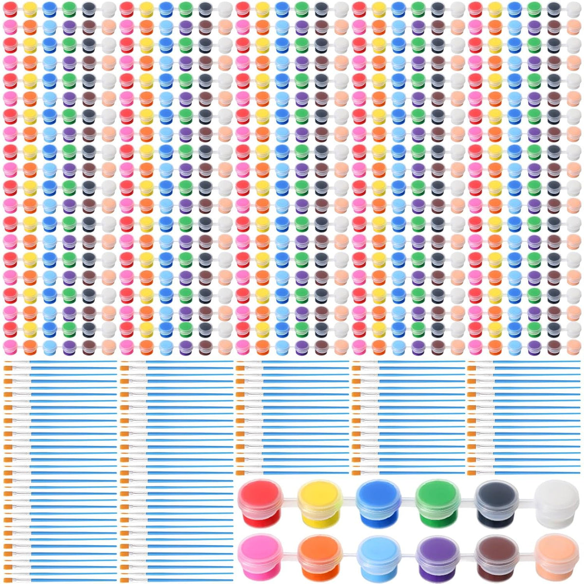 100 Sets Mini Acrylic Paint Set 1400 Pcs 12 Colors Acrylic Painting Strips 100 Flat Brushes 100 Pointed Brushes For Adults Home Birthday Art Craft Party Favors (2Ml)