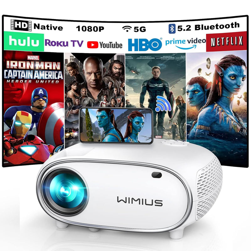 Projector With 5G Wifi & 5.2 Bluetooth, 480 Ansi Projector 4K Native 1080P Min