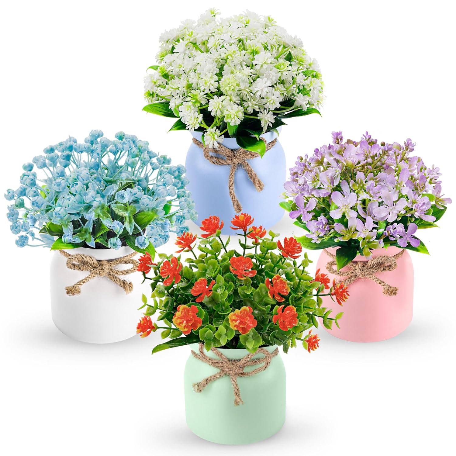 4 Pack Fake Flowers Artificial Plants Indoor For Home Kitchen Office Dining Centerpiece Table Decorations