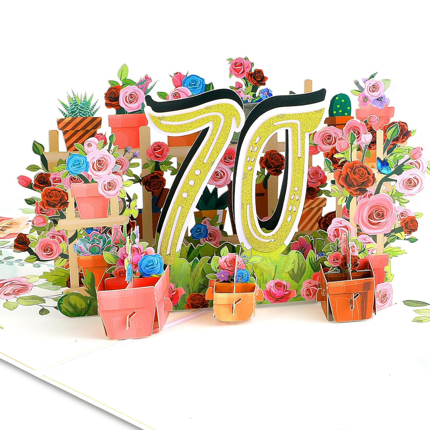 Happy 70Th Birthday Card, Flower 3D Pop Up Birth Day Cards For Women Birthday Gifts, 70Th Anniversary Card For Moms Wife Grandma Friends With Blank Note And Envelope