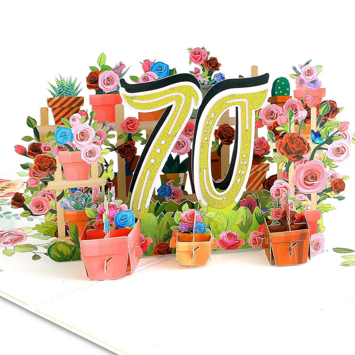 Happy 70Th Birthday Card, Flower 3D Pop Up Birth Day Cards For Women Birthday Gifts, 70Th Anniversary Card For Moms Wife Grandma Friends With Blank Note And Envelope