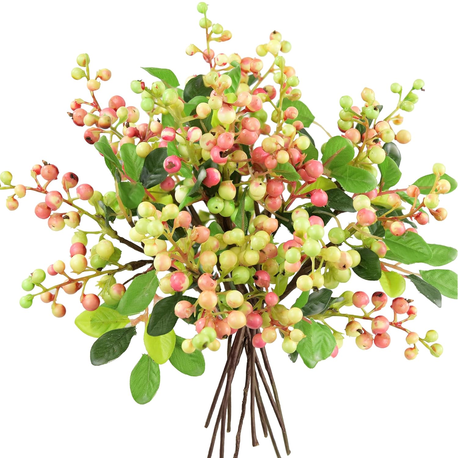 FiveSeasonStuff Artificial Fruit Holly Berries Decoration with Soft Bendable Stems for Vases, Bouquets and Floral Arrangements 10 Stem Twigs (Subtle Pink)