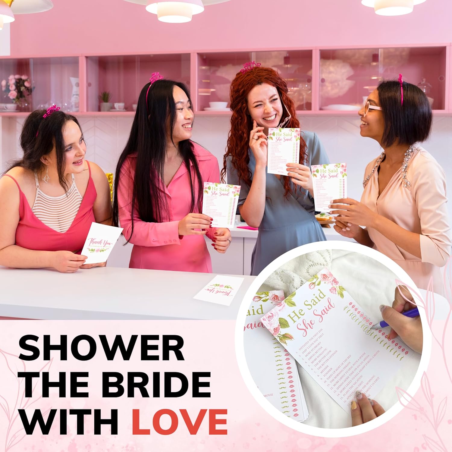 He Said She Said Bridal Shower Game - 50 Pcs Him Or Her Wedding Shower Game For 50 Guests, Engagement Party Games For Floral Bridal Showers Decorations