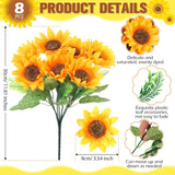 8 Pcs Fake Sunflower Bouquets, 11.8 In Artificial Flower Artificial Sunflower With Stems For Baby Shower Birthday Party Home Kitchen Wedding Decor, Bride Holding Flower, Table Centerpiece