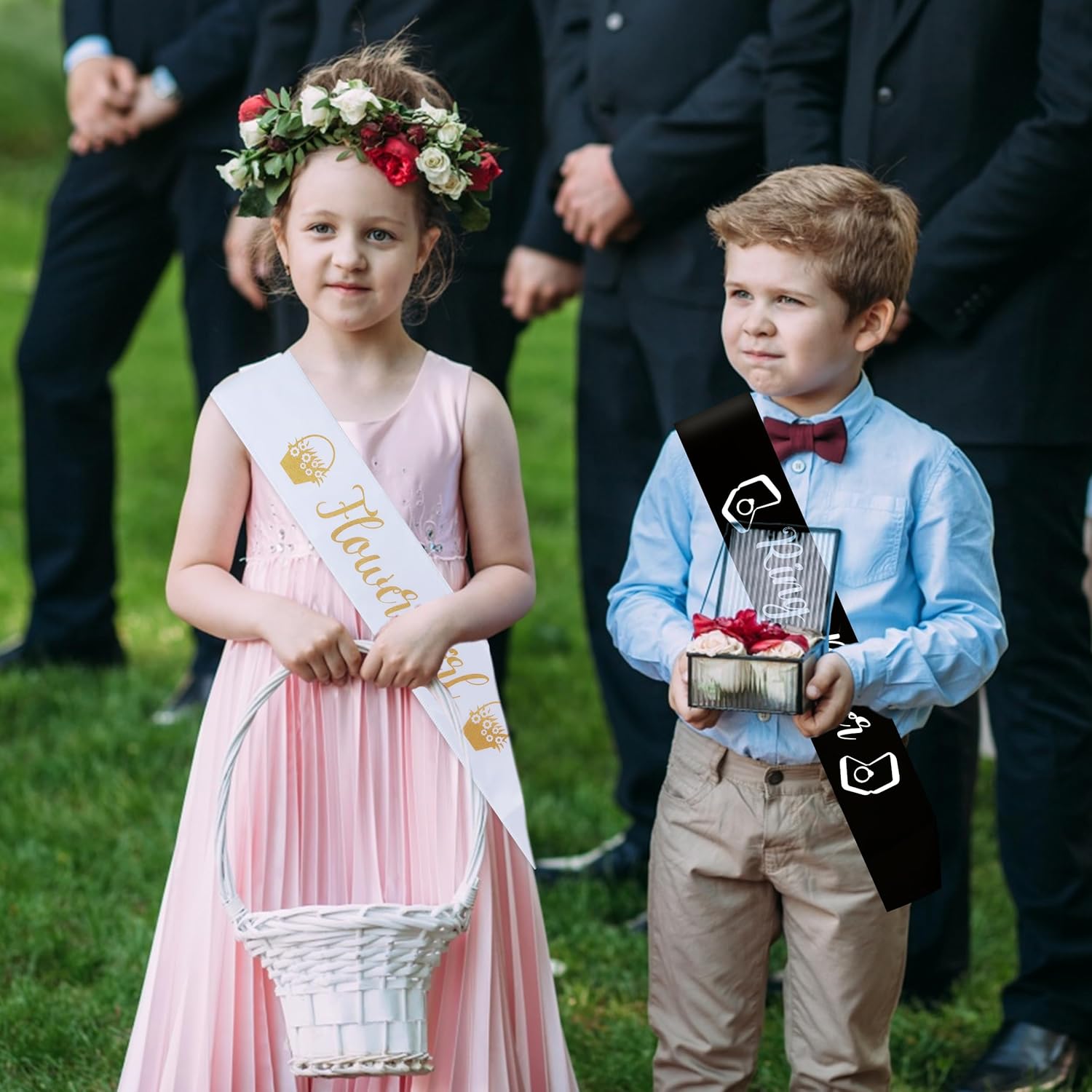 Flower Girl Sash - Cute White & Gold Girls Sash For Wedding | Fits Ages 1 To 10 Years Old | Bridal Shower Party Proposal Bridesmaids Set Decorations Supplies Favors Gifts Accessories Gift Favor Decor