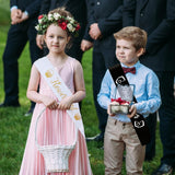 Flower Girl Sash - Cute White & Gold Girls Sash For Wedding | Fits Ages 1 To 10 Years Old | Bridal Shower Party Proposal Bridesmaids Set Decorations Supplies Favors Gifts Accessories Gift Favor Decor
