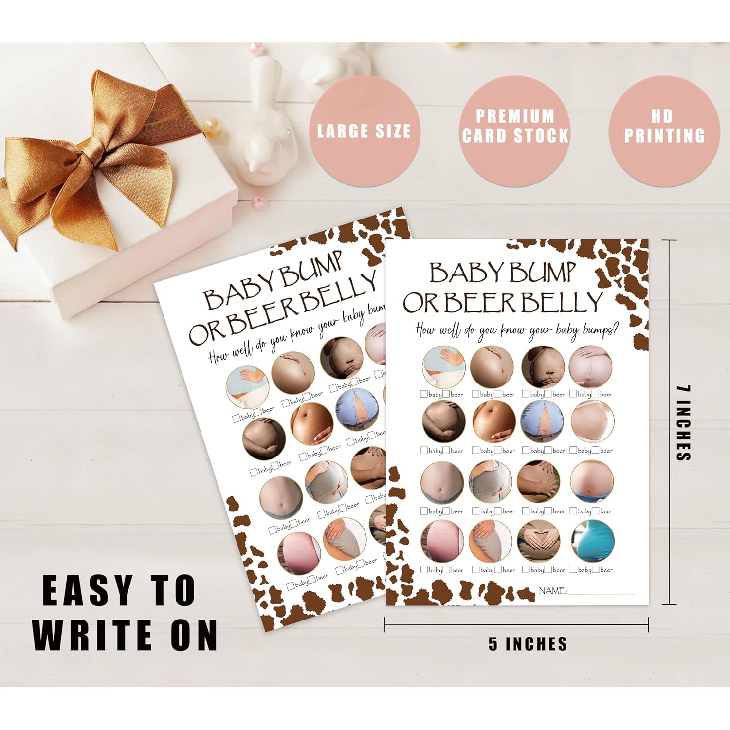 Baby Shower Games - Beer Belly Or Pregnant Bump For 30 Guests With Cards, Gender Reveal, Cowboy Baby Shower Supplies (16)