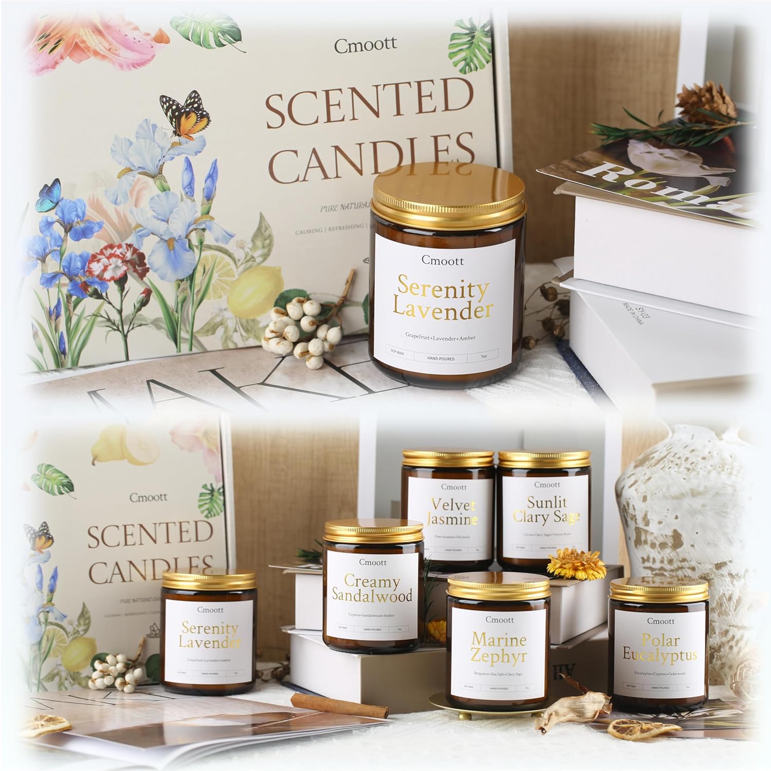 Scented Candles - 6 Pack Home Aromatherapy Jar Candle Set Gifts For Women, 7 Oz Soy Wax Candles For Birthday, Valentine, Anniversary