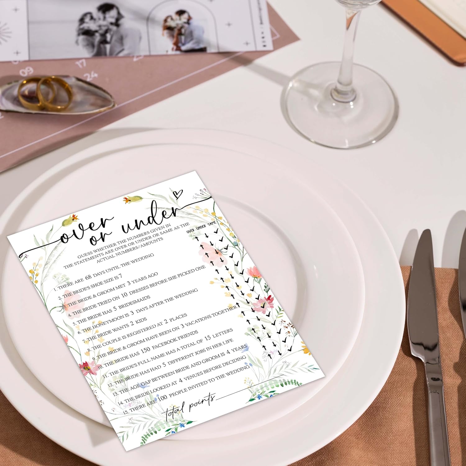 Wedding Shower Games, Guess Over Or Under, Floral Bridal Shower Game Cards 25 Guests Activity For Bachelorette Engagement Party Supplies Favors - C06