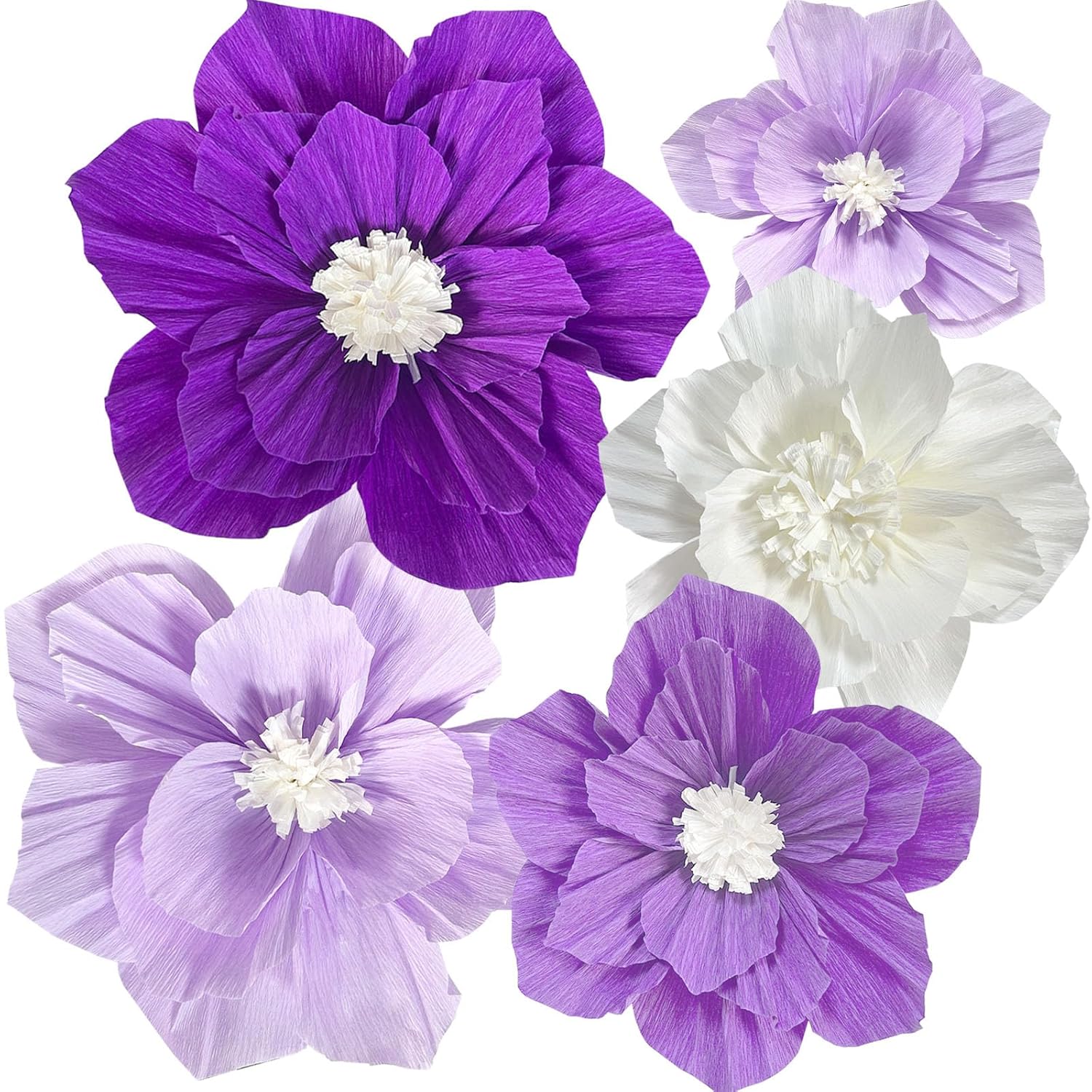 Purple Paper Flowers Artificial 3D Wall Décor Wedding Birthday Bridal Baby Shower Violet Lavender Light Dark Purple White Lilac Nursery Room Backdrop Centerpieces Girls Women Party Decorations