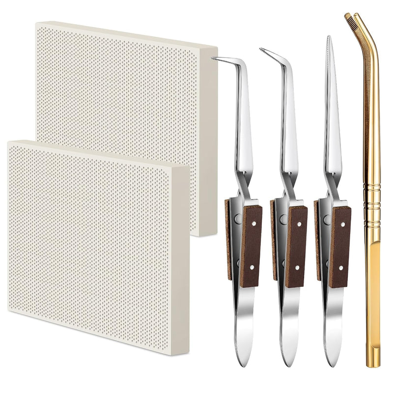 6 Pcs Jewelry Soldering Kit Include 2 Honeycomb Ceramic Block 1 Copper Tongs 3 Tweezers, Soldering Boards Plate Jewelers Making Melting Casting Tools Supplies