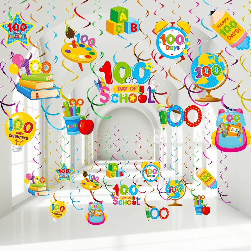 30 Pcs 100 Days Of School Hanging Swirls, Colorful Happy 100Th Day Of