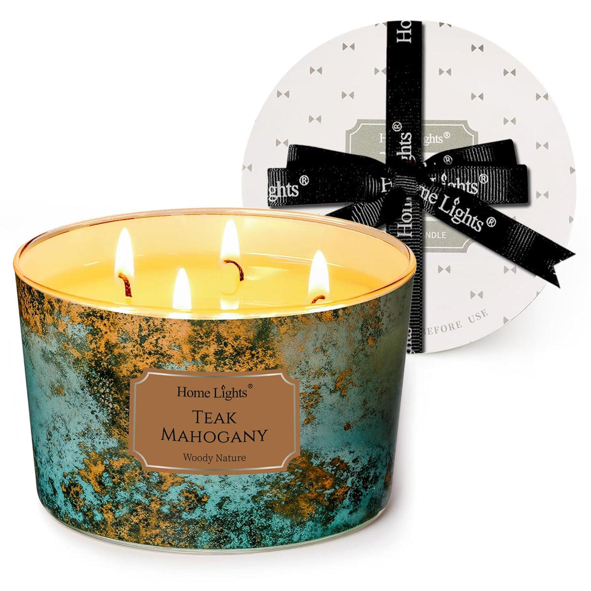 Homelights Large Jar Candle | 4-Wick Long-Lasting Scented Candles, 18Oz Natural Soy Wax Candle For Home Scented, Industrial Chic Gifts For Women & Men, Teak Mahogany