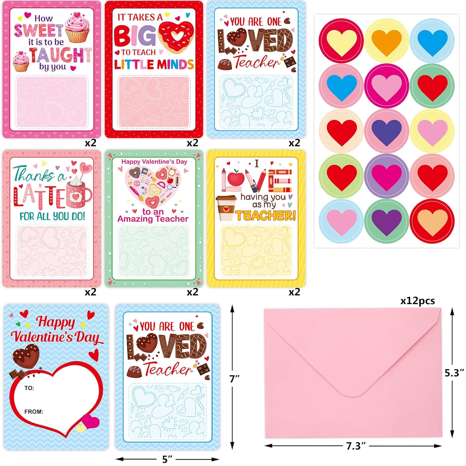 Valentines Day Cards For Teacher Valentine Teacher Gift Card Holders Holiday Appreciation Cards With Envelopes For School Office Exchange Supplies Ornament Favors 12Pcs