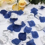 900Pcs Navy Blue Silver White Artificial Flowers Silk Rose Petals Flower Girl Scatter Petals For Wedding Bridal Shower Aisle Centerpieces Table Confetti Boy Baby Shower Graduation Party Decoration