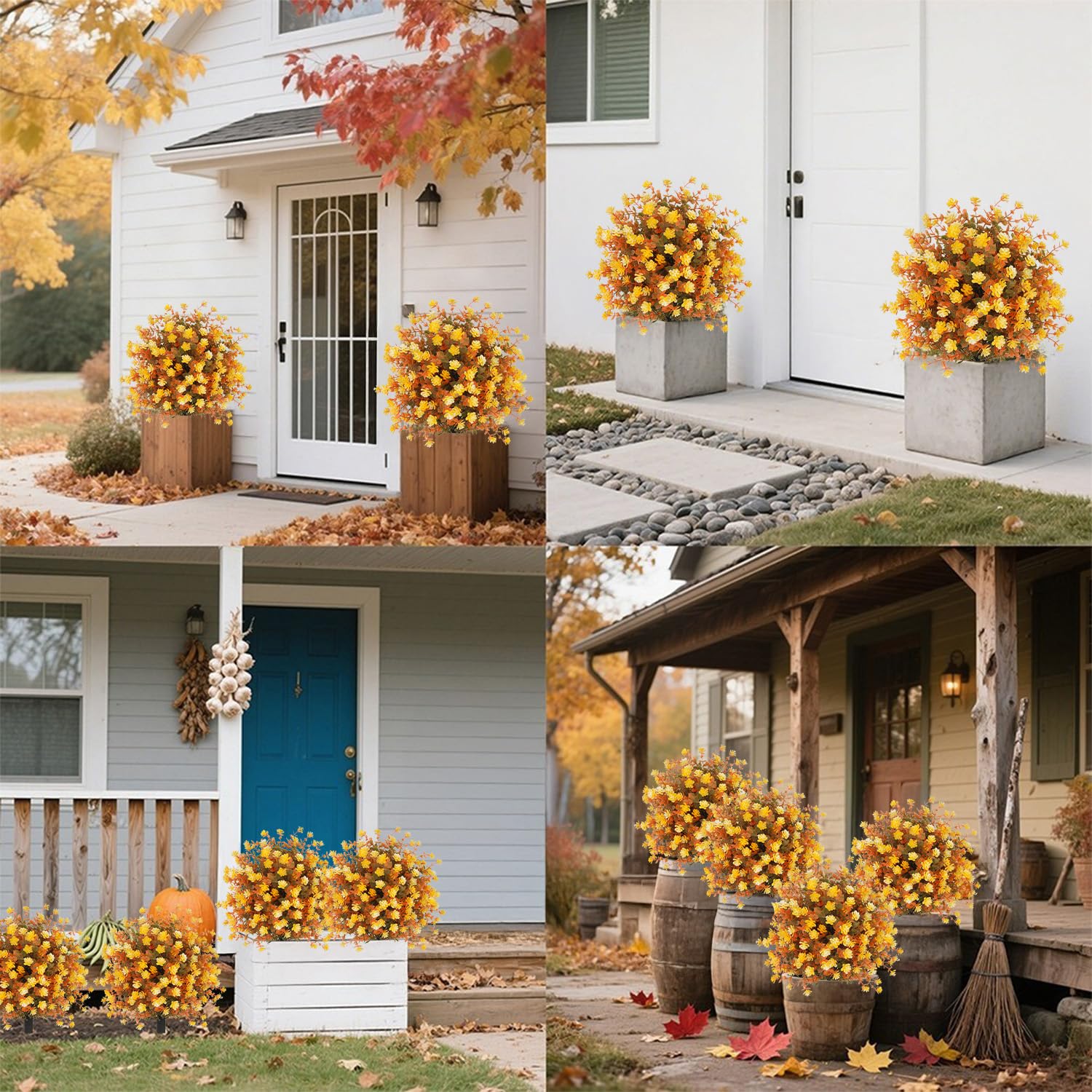 Fall Orange Artificial Flowers With Ground Stakes - 2 Pack 21 Inch Uv Resistant Artificial Plants For Garden, Patio Or Porch Thanksgiving Decorations
