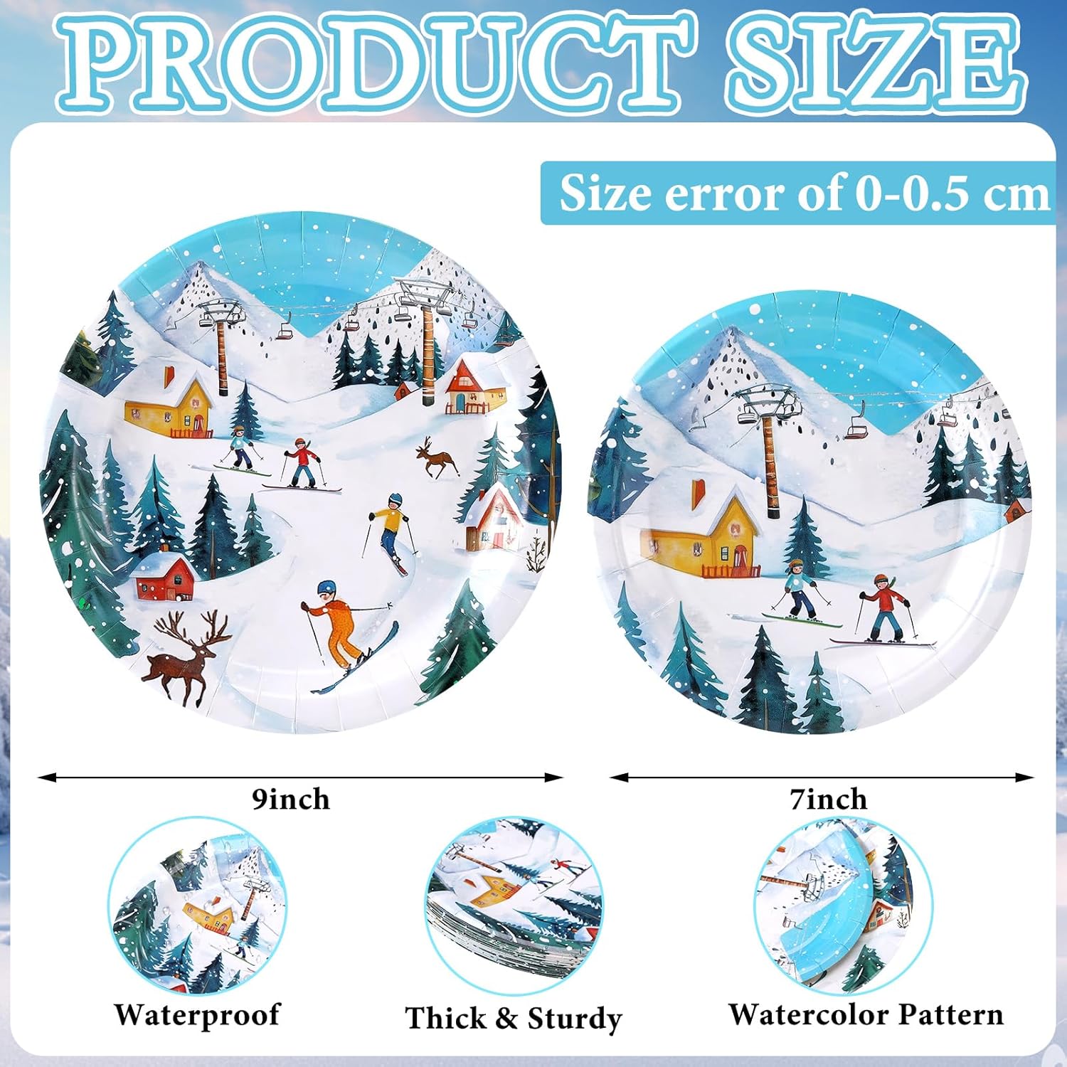48 Pcs Skiing Paper Plates Set Ski Birthday Party Decorations Include 9" 7" Winter Wonderland Ski Disposable Plates Skier Snow Decorative Dinner Tableware For Christmas Party Supplies