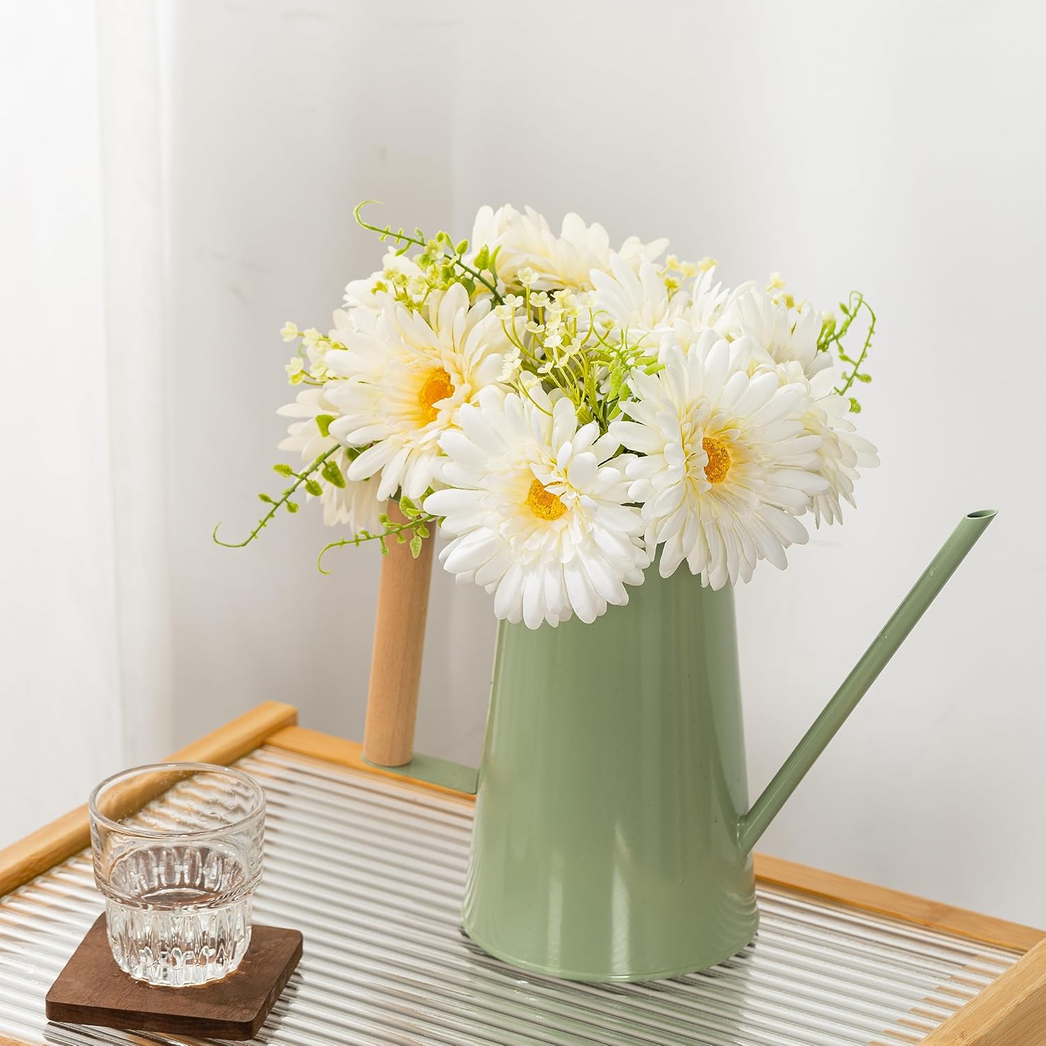 Fake Flowers Artificial Daisies & Gerbera Bouquet Silk White 10 Stems Match With Wild Flowerets