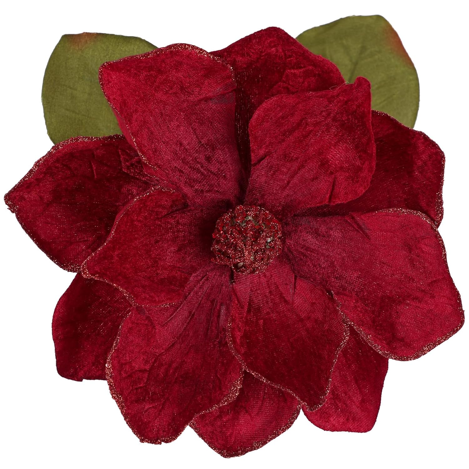 Set Of 3 Artificial Christmas Magnolias Flowers – 30’’ Long Stem Faux Magnolia Stems For Tree Ornaments, Holiday Centerpieces & Christmas Decor,Dark Red