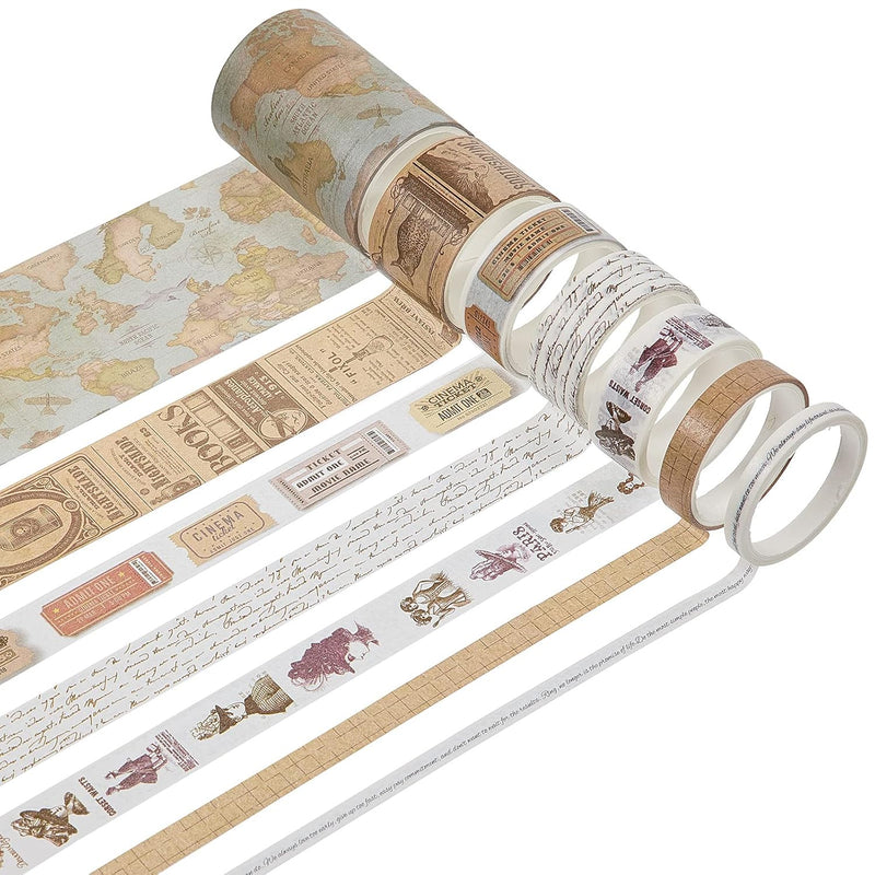 7 Rolls Washi Masking Tapes Set, Japanese Decorative Writable Vintage