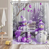 Christmas Snowman Shower Curtain Winter Holiday Cute Snowman Pine Tree Xmas Ball Funny Nature Rustic Merry Christmas Fabric Bathroom Decor Curtain With Hooks,70Wx70H Inches