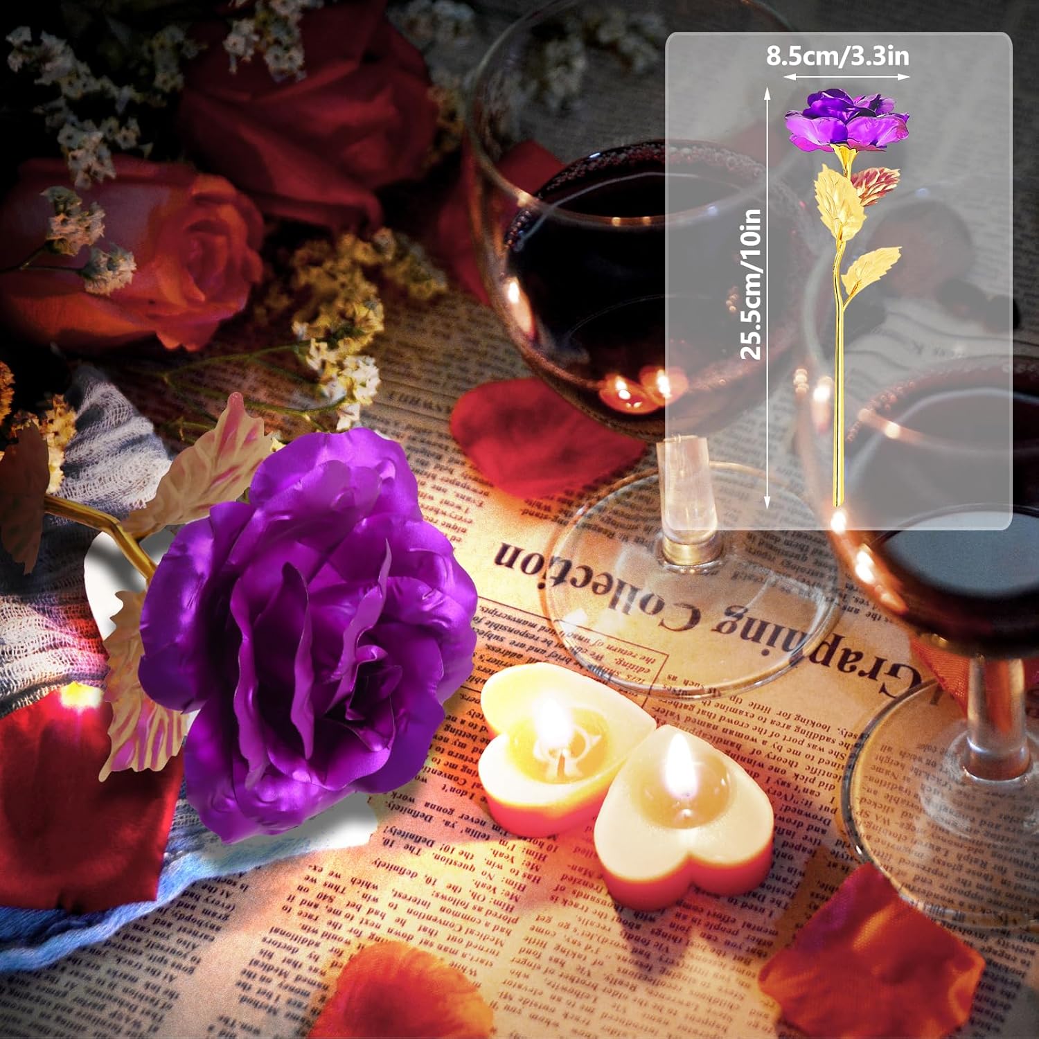 24K Golden Rose, Artificial Rose Flower Gifts For Her With Luxury Gift Box Great Gift Idea For Valentine'S Day, Mother'S Day, Birthday, Anniversary (Purple)