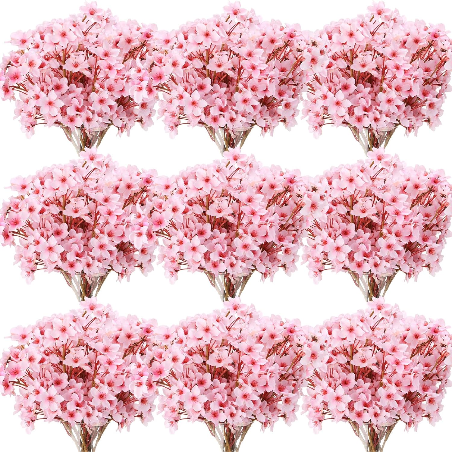 50 Pcs Artificial Cherry Blossom Flower Silk Cherry Blossom Branches 15.7 Inch Fake Floral Branches Bundles Faux Flower Stems For Vase Home Wedding Table Centerpiece (Pink)