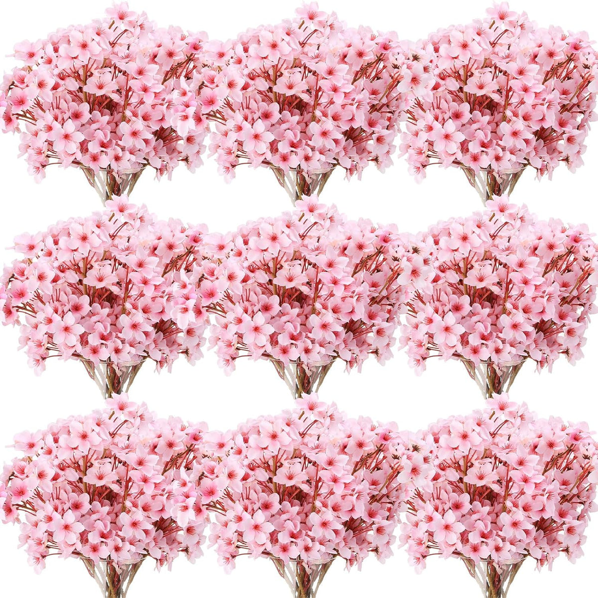 50 Pcs Artificial Cherry Blossom Flower Silk Cherry Blossom Branches 15.7 Inch Fake Floral Branches Bundles Faux Flower Stems For Vase Home Wedding Table Centerpiece (Pink)