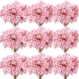 50 Pcs Artificial Cherry Blossom Flower Silk Cherry Blossom Branches 15.7 Inch Fake Floral Branches Bundles Faux Flower Stems For Vase Home Wedding Table Centerpiece (Pink)
