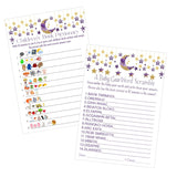 Twinkle Little Star Baby Shower Games - Gender Neutral Emoticon Guessing Activities - 25 Cards Pack - Fun For Guests - Purple And Gold Moon Theme
