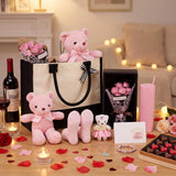 9 Pcs Valentine'S Day Gifts For Mom, Anniversary Birthday Gifts For Mother, Gift For Women Set Includes Tumbler Artificial Flower Bouquet Keychain Necklace Bracelet Tote Bag Sock Card(Pink)