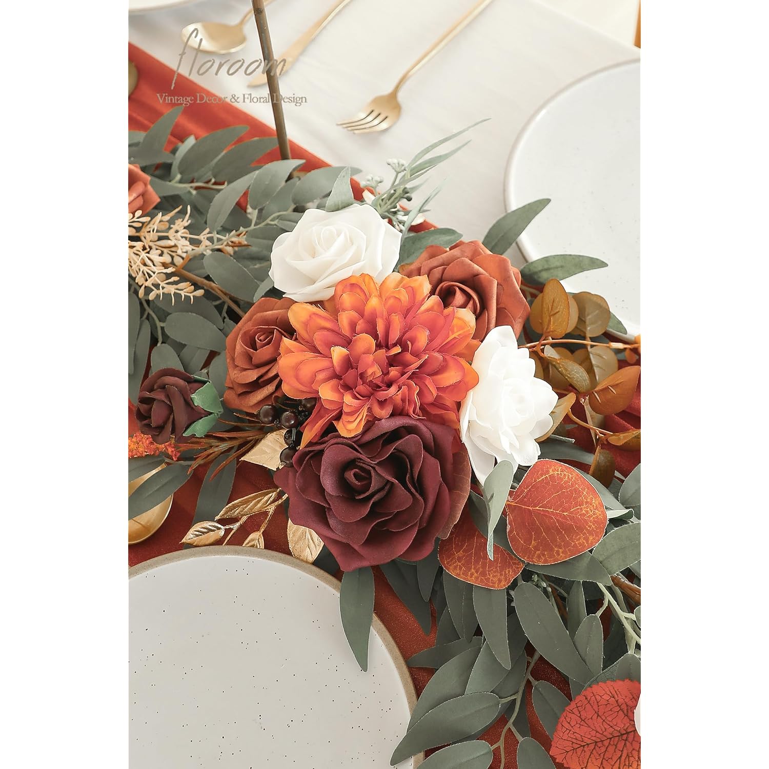 6Ft Artificial Eucalyptus Garland With Flowers Fake Greenery Burnt Orange Faux Floral Vine Garland For Table Decor Wedding Centerpieces Bridal Shower Party Decorations, Terracotta