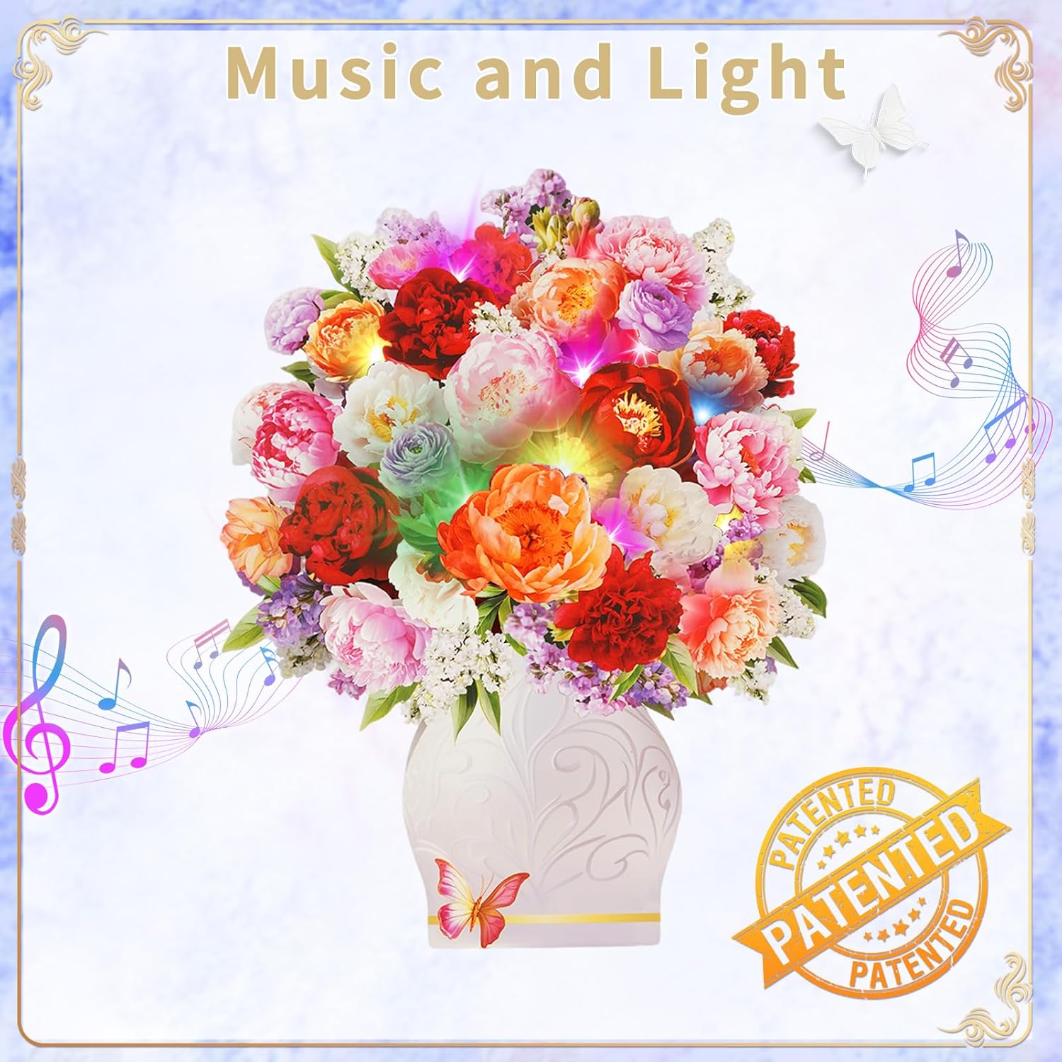 Mothers Day Card With Music And Light, Mothers Day Gifts For Mom, Women, Sister, Wife (Peony)