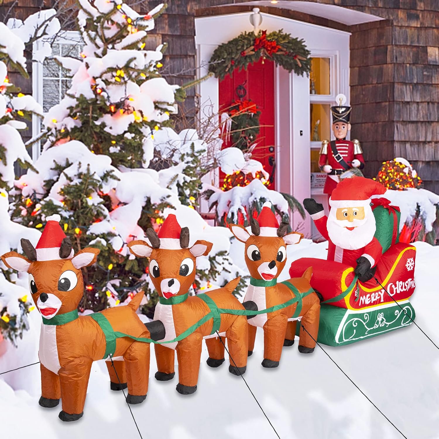 8Ft Christmas Inflatables Outdoor Decoration Christmas Blow Up Yard Decorations Inflatable Santa Claus On Sleigh With Re