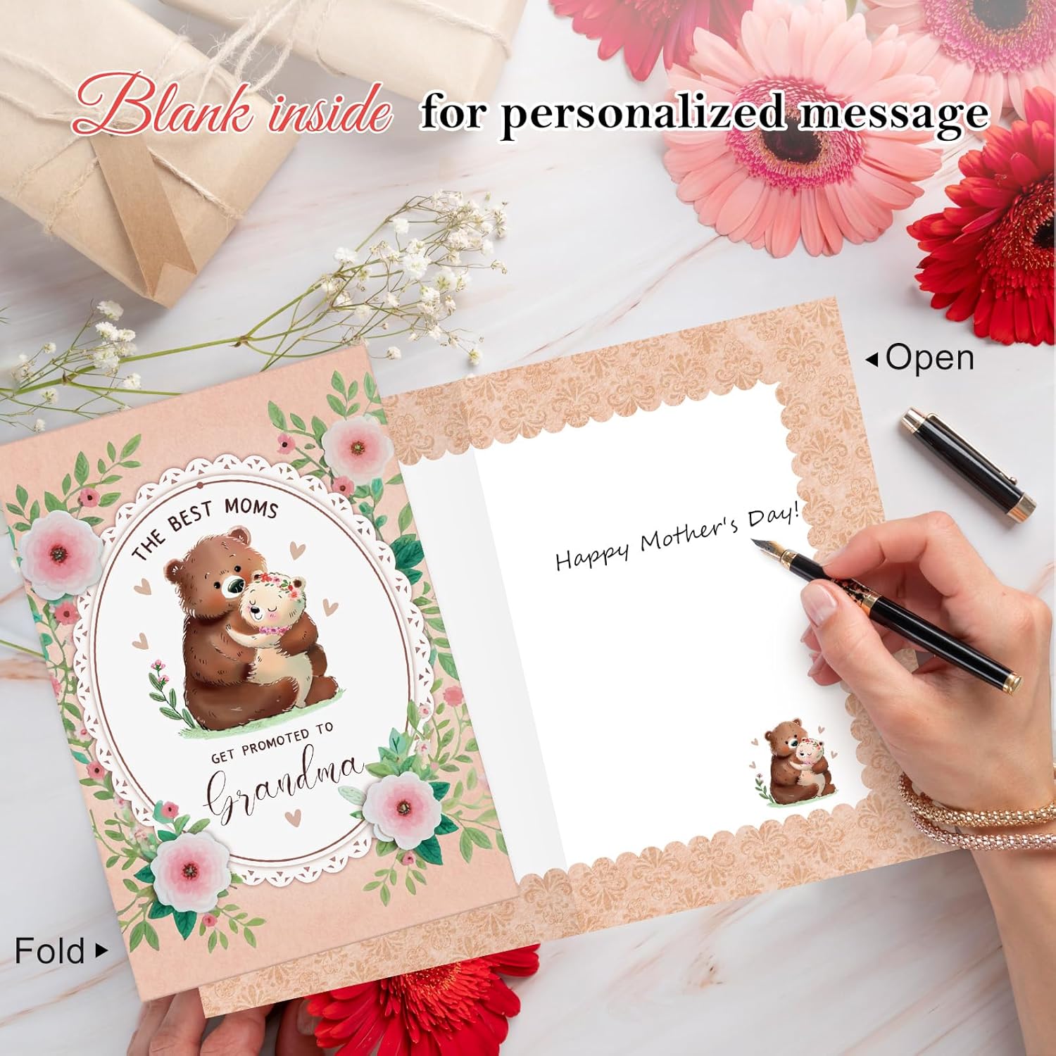 Grandma Birthday Card - 5.5"X8" Bear Happy Birthday Card For Grandma With Envelope Birthday Gifts From Grandkids Granddaughter Grandson