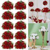 Artificial Flower Ball Wedding Centerpieces -10Pack Red Rose Silk Floral Half Ball - Faux Flower Balls Plastic Base For Event Table Arrangement Party Home Room Décor (Dia 10.6Inch)