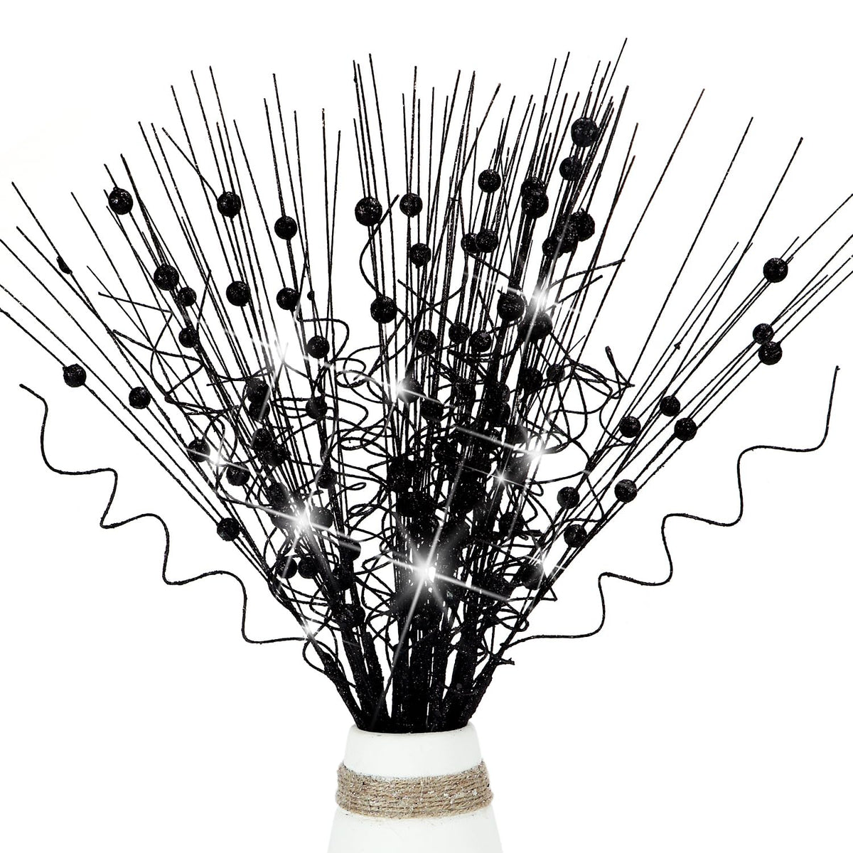 16Pcs Glitter Christmas Tree Picks Curly Sprays Sparkle Artificial Berry Stems Twigs 17" Ting Branches Vase Fillers Decorative Sticks For Xmas Tree Decorations Winter Wreath Diy Crafts (16, Black)