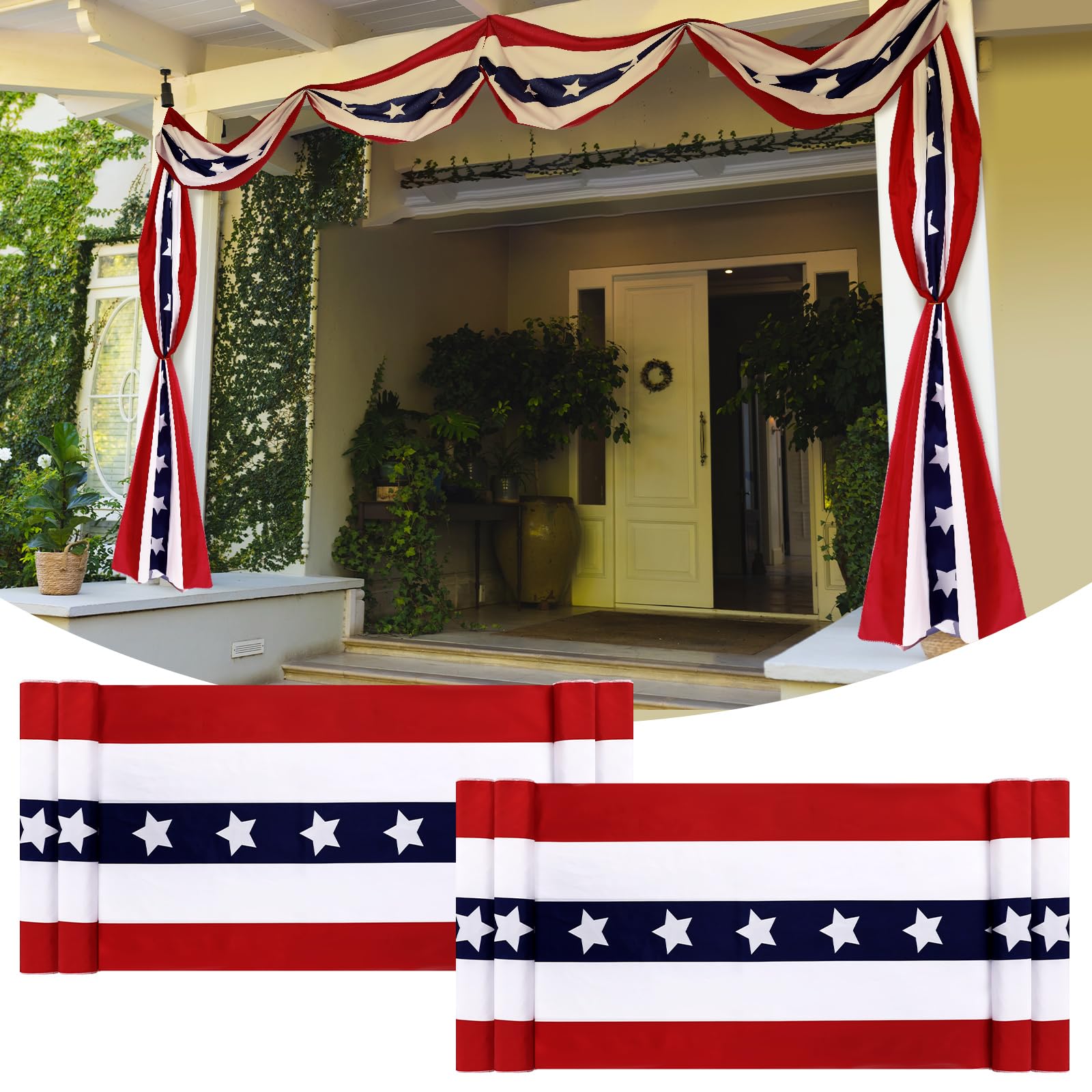 2 Pack Patriotic Bunting 2.5x20 ft Flag Banner, 4th of July