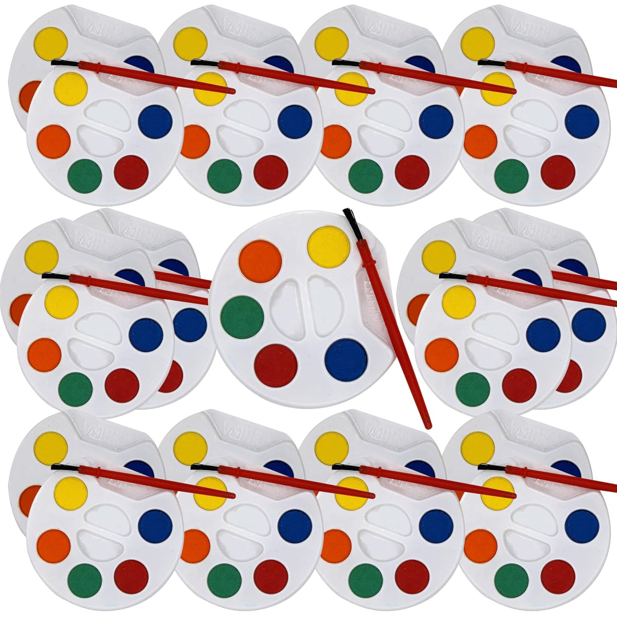 Bulk Watercolors Round Paint Pack With Brushes - 25 Sets With 5 Washable Colors Each - Great For Kids, Classrooms, Parties, Students, Donations, Party Favors, All Ages