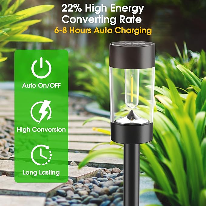 12 Pack Solar Pathway Lights Waterproof Cool White Landscape Garden Yard Walkway Lights